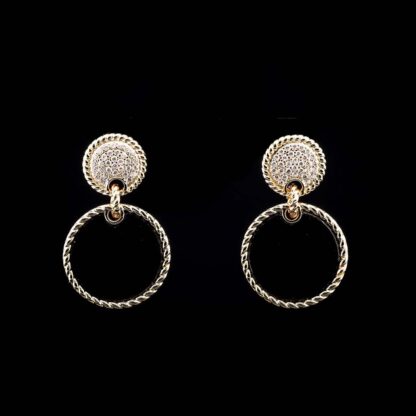 Omnia Elena Black Agate Stone Earrings in High Quality Zircon Stone in Rhodium Plated