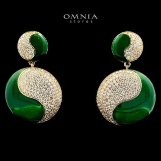 Golnaz Green Gold Plated Earrings in High Quality Zircon Stone in Rhodium Plated