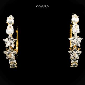 Omnia Shaheenah Golden Earrings With Rhodium Plated In High Quality Zircon Stone