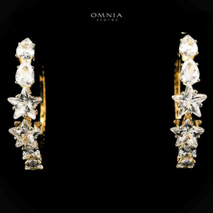 Omnia Shaheenah Golden Earrings With Rhodium Plated In High Quality Zircon Stone