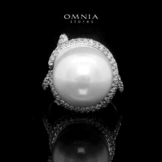 Omnia Leena White Pearl Ring in High Quality Copper Rhodium Plated (Adjustable)