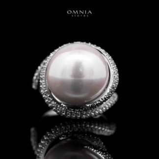 Omnia Leena White Pearl Ring in High Quality Copper Rhodium Plated