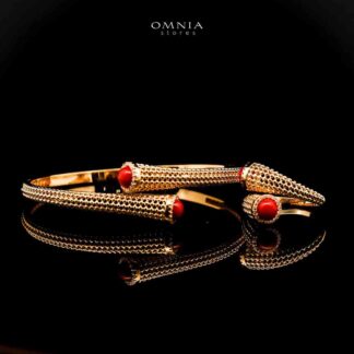 Omnia Meher Golden Bangle & Ring With Rhodium Plated In High Quality Zircon Stone