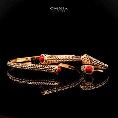 Omnia Meher Golden Bangle & Ring With Rhodium Plated In High Quality Zircon Stone