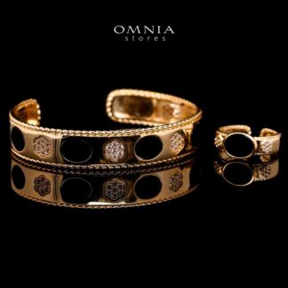 Omnia Golden Coverd Cuff With Bracelet and Ring with Black In Rhodium Plated
