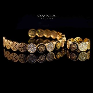 Omnia Golden Cuff With Bracelet and Ring with Black In Rhodium Plated