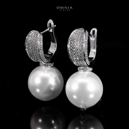 Warda White Pearl Stud Earrings In 925 Silver High Quality Simulated Diamonds - Image 2