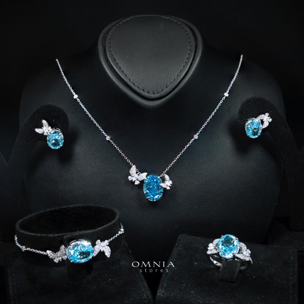 Omnia Maysun Baby Blue Full Set In 925 Silver High Quality Simulated Diamonds