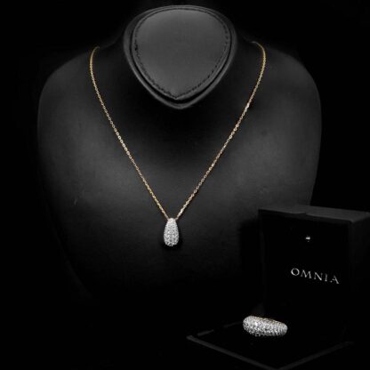 Omnia Taheera Golden Pendant Necklace & Ring Set in 925 Silver With High-Quality White Simulated Diamonds