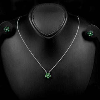 Omnia Emerald Bloom Necklace and Earrings Set In 925 Silver with High Quality Simulated Diamonds