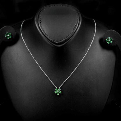 Omnia Emerald Bloom Necklace and Earrings Set In 925 Silver with High Quality Simulated Diamonds
