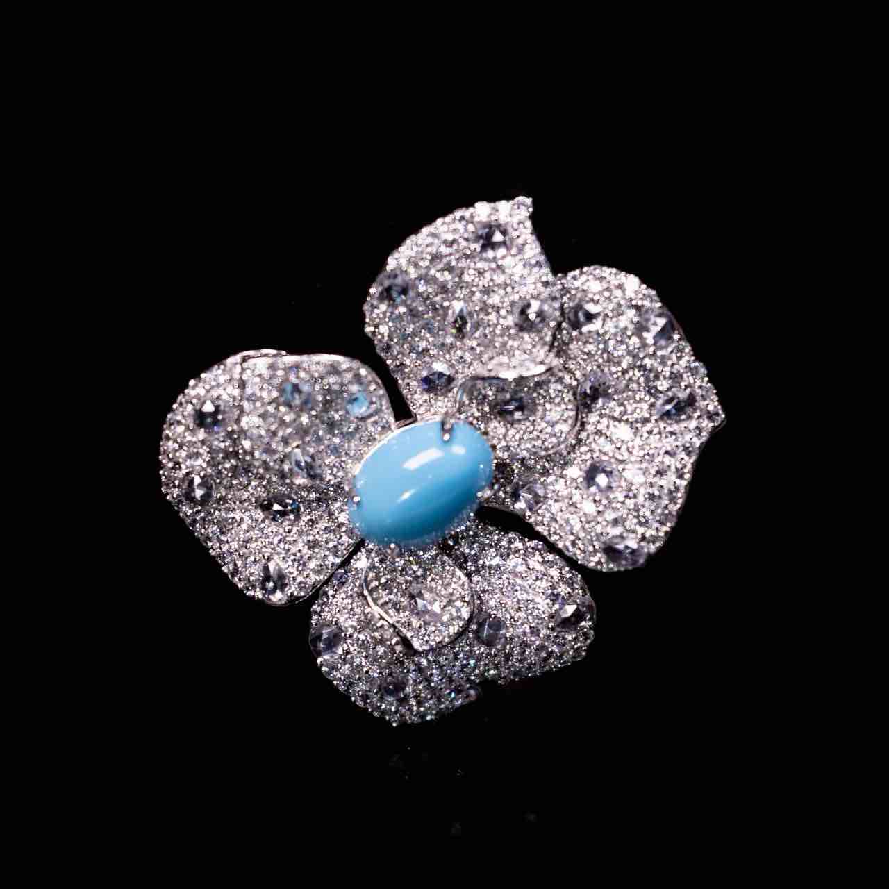 Omnia Mayyada Sky Blue Coral Flower Brooch in 925 Silver In High Quality Simulated Diamonds - Image 3