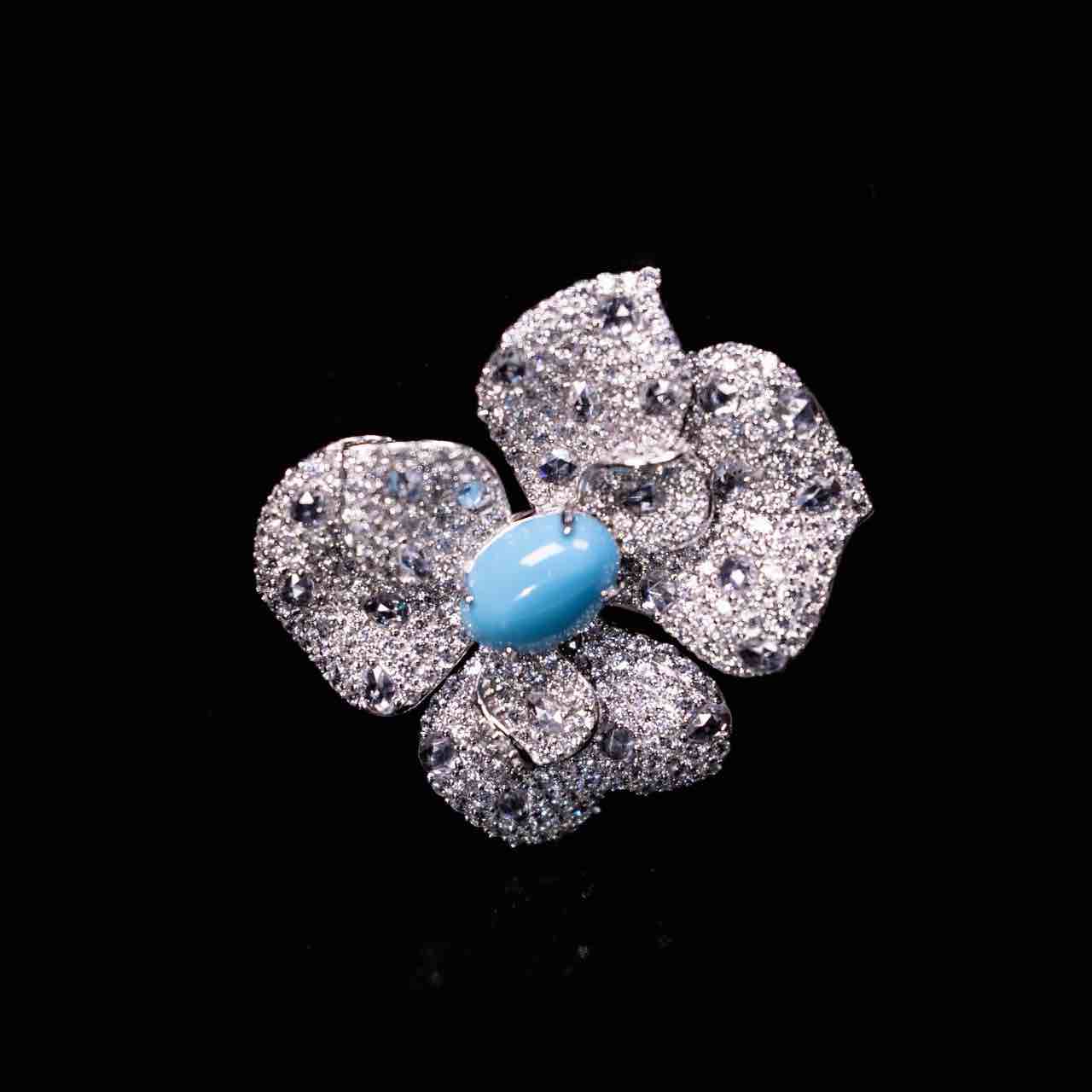 Omnia Mayyada Sky Blue Coral Flower Brooch in 925 Silver In High Quality Simulated Diamonds - Image 2