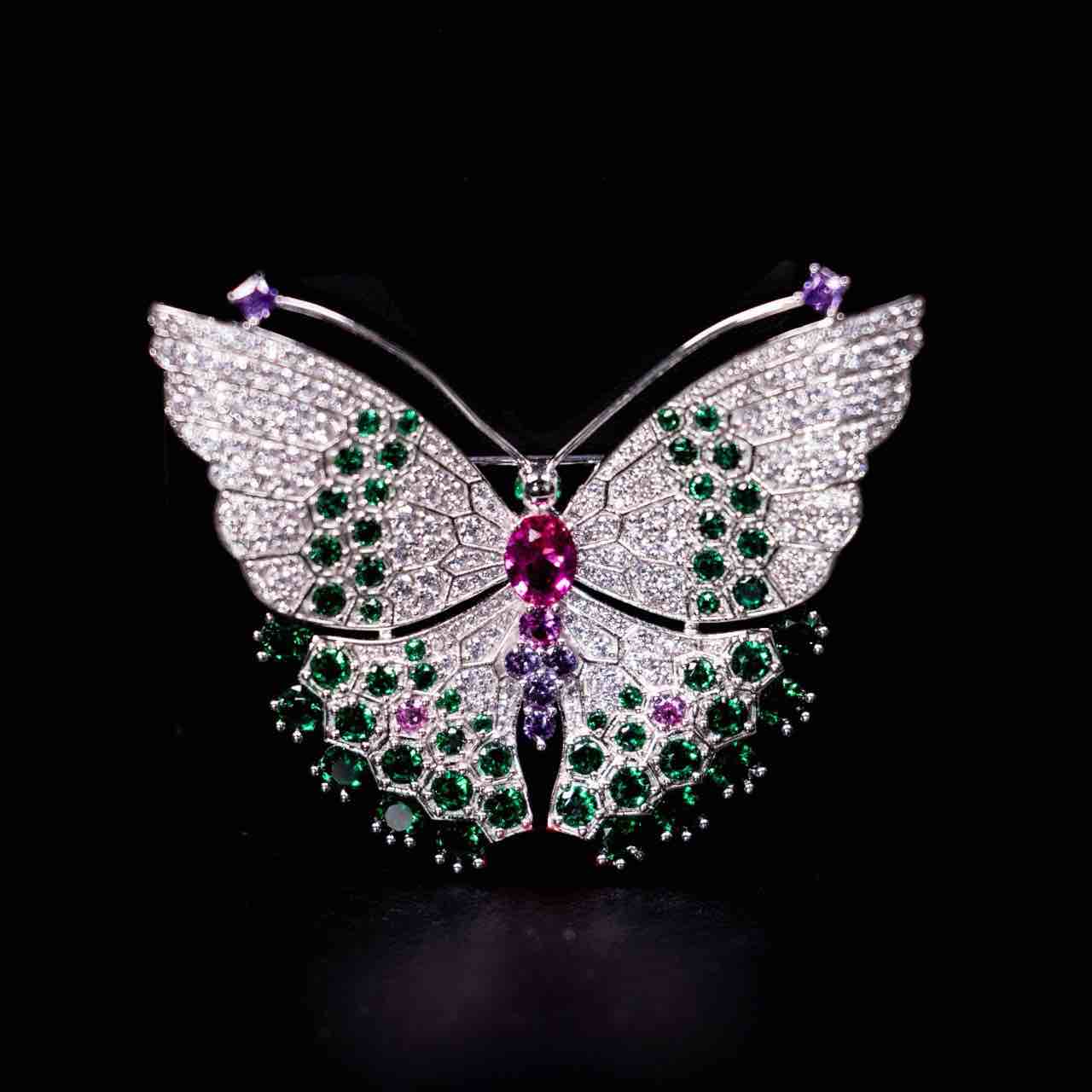 Omnia Nafisa Multi Color Butterfly Silver brooch in 925 Silver High Quality Simulated Diamonds Stones - Image 2