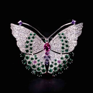 Omnia Nafisa Multi Color Butterfly Silver brooch in 925 Silver High Quality Simulated Diamonds Stones