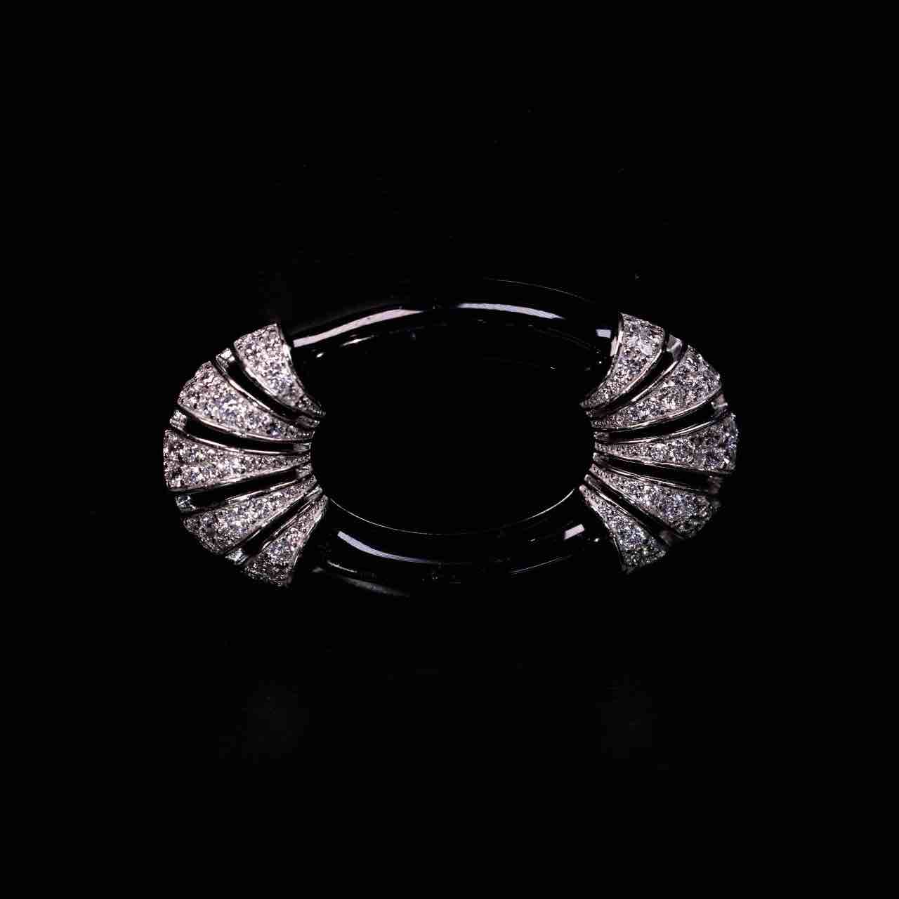 Omnia Najiya Classic Black Silver Brooch in 925 Silver In High Quality Simulated Diamonds