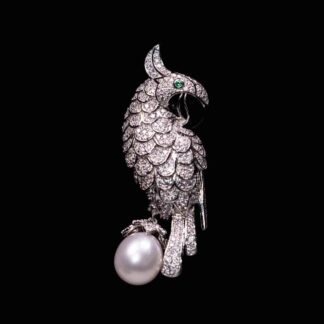 Omnia Najeeba White Pearl Bird Silver Brooch in 925 Silver In High Quality Simulated Diamonds