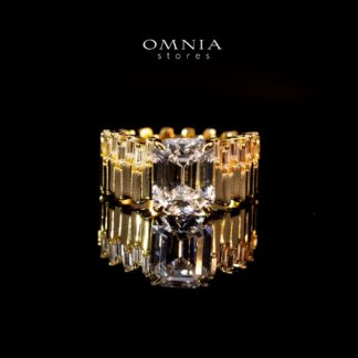 Omnia Shazia Golden Silver Ring In 925 Silver High Quality Certified Lab Crafted Cushion Stones 10Ct