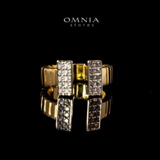 Omnia Abeerah Golden Silver Ring In 925 Silver High Quality Certified Lab Crafted Stones