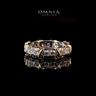 Omnia Aasima White and Glod Ring In 925 Silver High Quality Certified Lab Crafted Round Cut Stones 1.1Ct