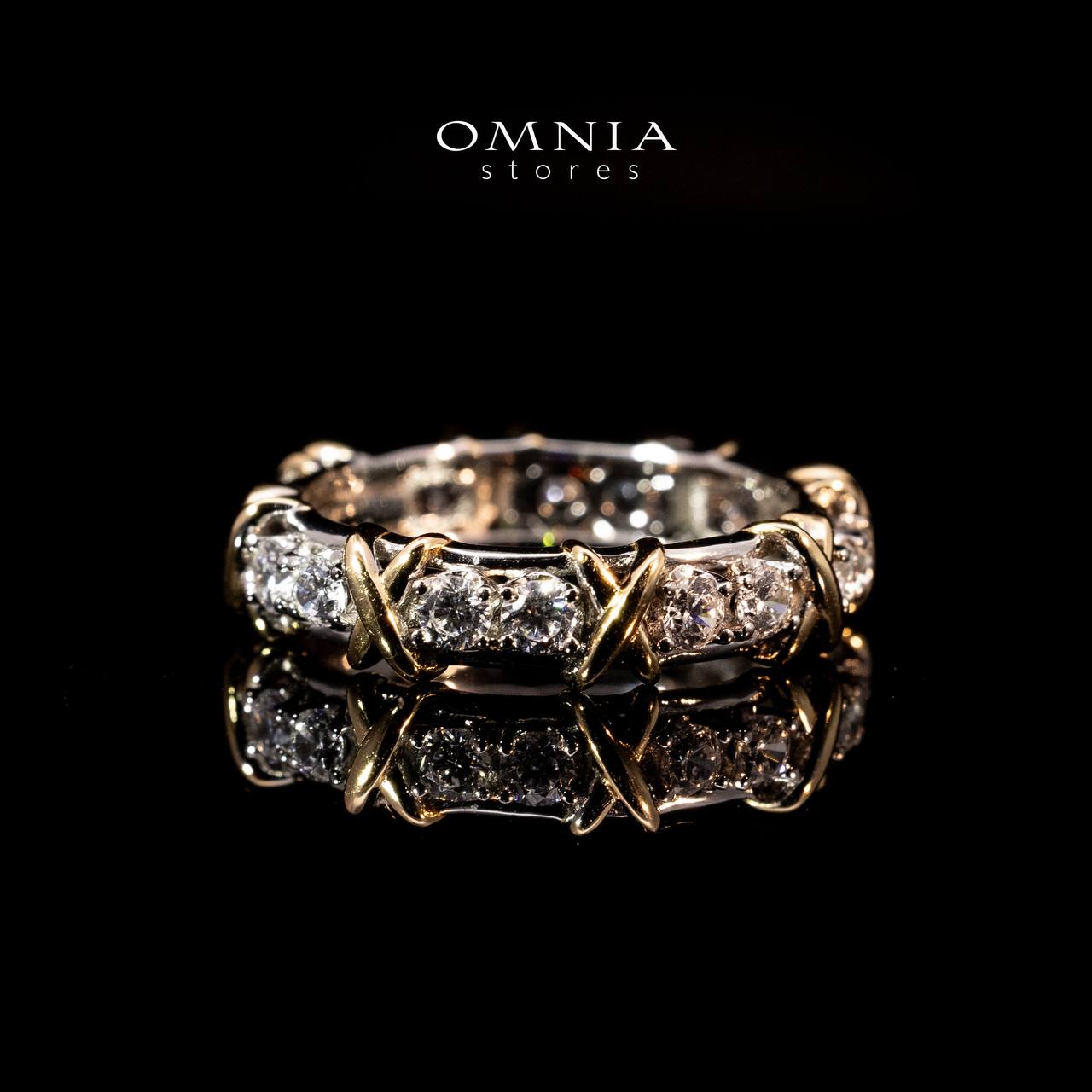 Omnia Aasima White and Glod Ring In 925 Silver High Quality Certified Lab Crafted Round Cut Stones 1.1Ct - Image 2