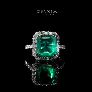 Omnia Rimala White and Green Ring In 925 Silver High Quality Certified Lab Crafted Stones