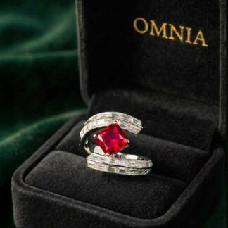 Omnia Tazeen White Red Ring With High Quality Certified Lab Crafted Stones In 925 Silver