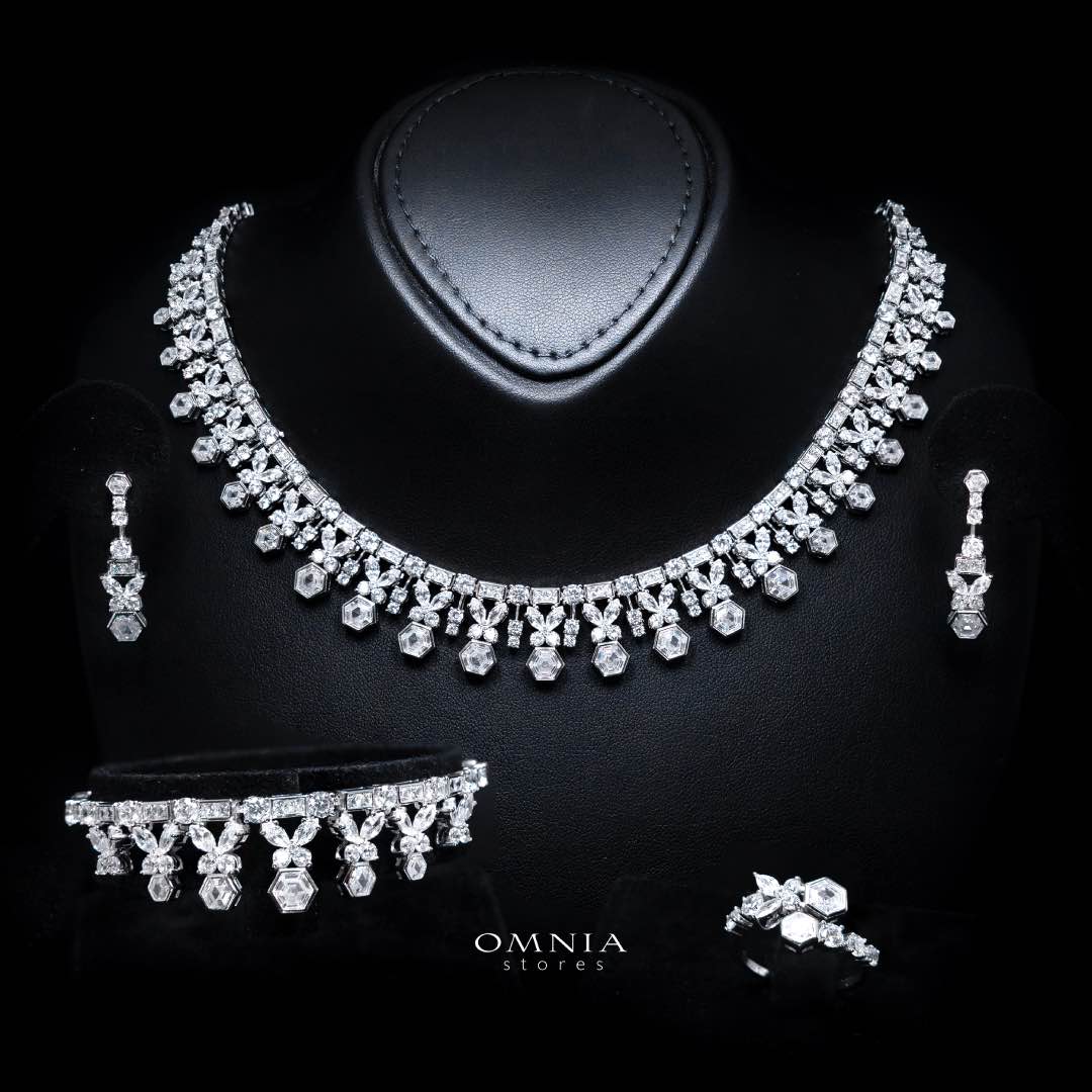 Omnia Nudhar White Bridal Full Set in 925 Silver High Quality Simulated Diamonds