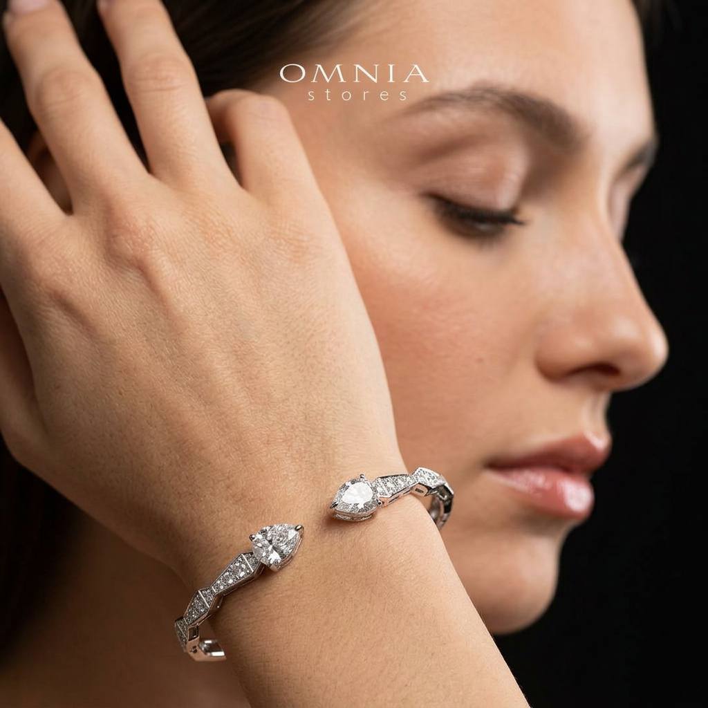 Omnia Aqeelah White Silver Bangle With High Quality Certified Lab Crafted Stones In 925 Silver - Image 2