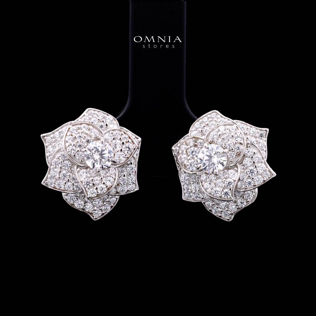 Omnia Nazira Silver Pearl Necklace and Flower Earrings in 925 Silver Accessories High Quality Simulated Diamonds - Image 3
