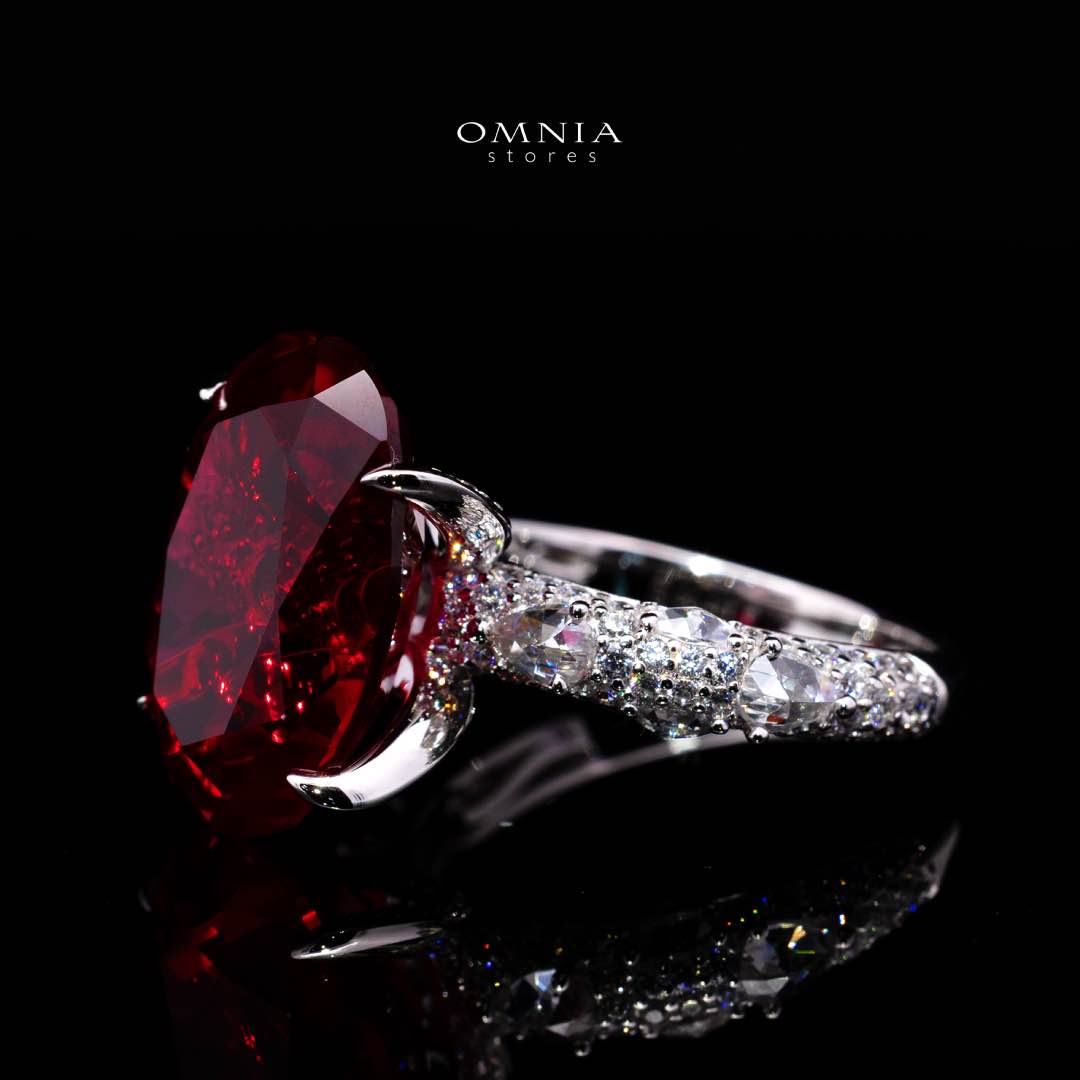Omnia Hidaya Red Silver Ring In 925 Silver High Quality Certified Lab Crafted Stones - Image 2
