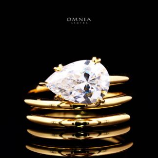 Omnia Nabeela White Golden Ring In 925 Silver High Quality Lab Crafted Pear Cut Stones 4ct