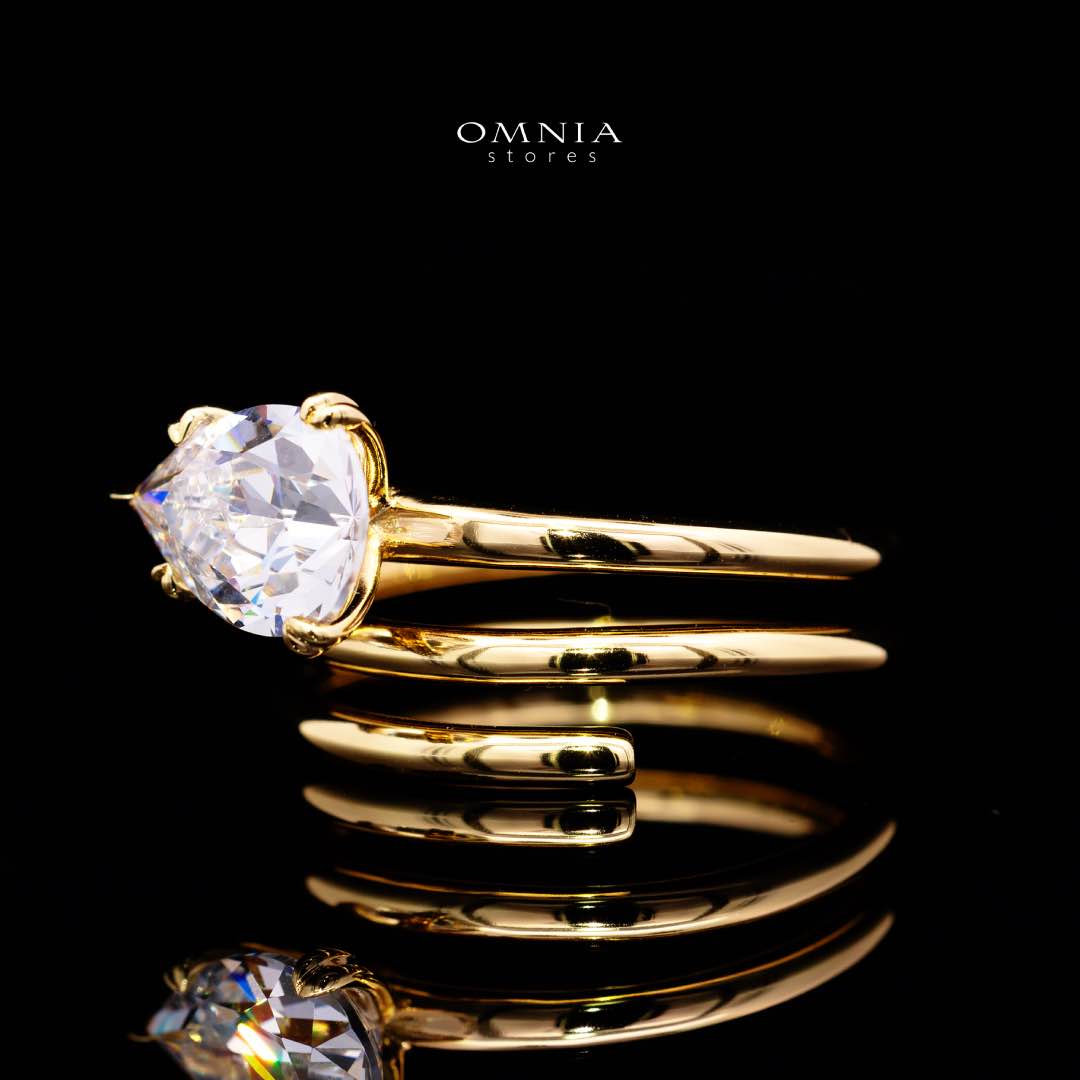 Omnia Nabeela White Golden Ring In 925 Silver High Quality Lab Crafted Pear Cut Stones 4ct - Image 3