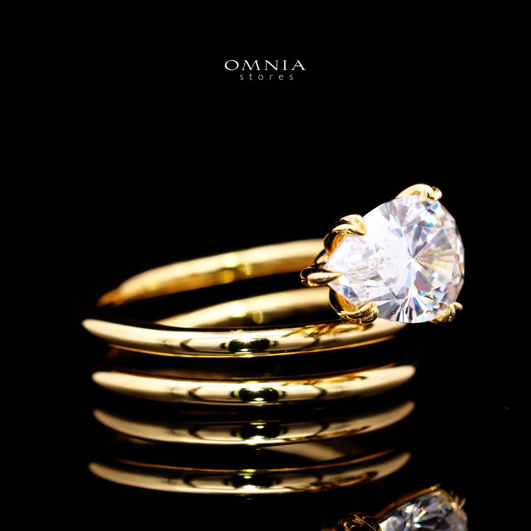 Omnia Nabeela White Golden Ring In 925 Silver High Quality Lab Crafted Pear Cut Stones 4ct - Image 4