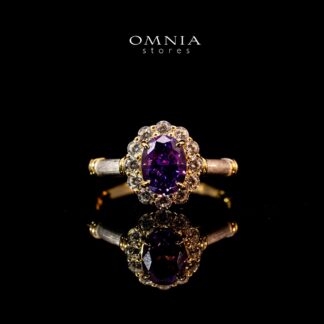 Omnia Amalya Flower Purple Gold Ring In 925 Silver High Quality Certified Lab Crafted Stones