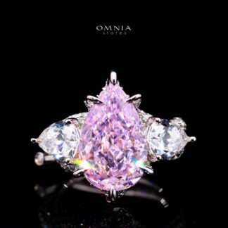 Omnia Fayruz Pink and White Silver Ring With High Quality Certified Lab Crafted Stones In 925 Silver