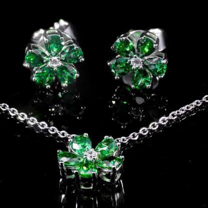 Omnia Emerald Bloom Necklace and Earrings Set In 925 Silver with High Quality Simulated Diamonds - Image 3