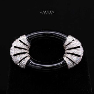 Omnia Najiya Classic Black Silver Brooch in 925 Silver In High Quality Simulated Diamonds