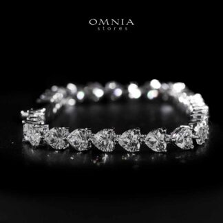Omnia Azza Heart White Silver Bracelet With High Quality Certified Lab Crafted Stones In 925 Silver