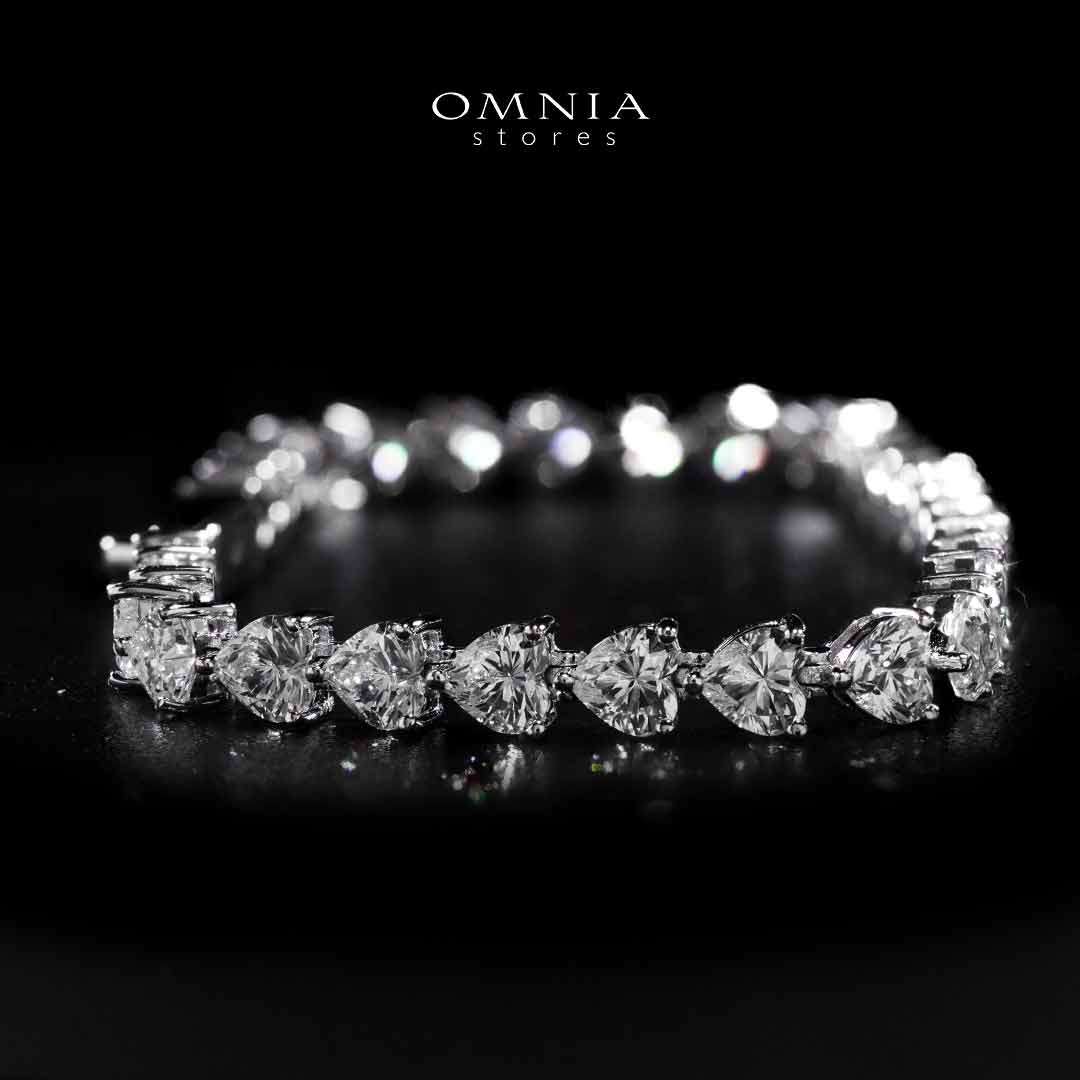 Omnia Azza Heart White Silver Bracelet With High Quality Certified Lab Crafted Stones In 925 Silver