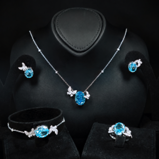 Omnia Maysun Baby Blue Full Set In 925 Silver High Quality Simulated Diamonds