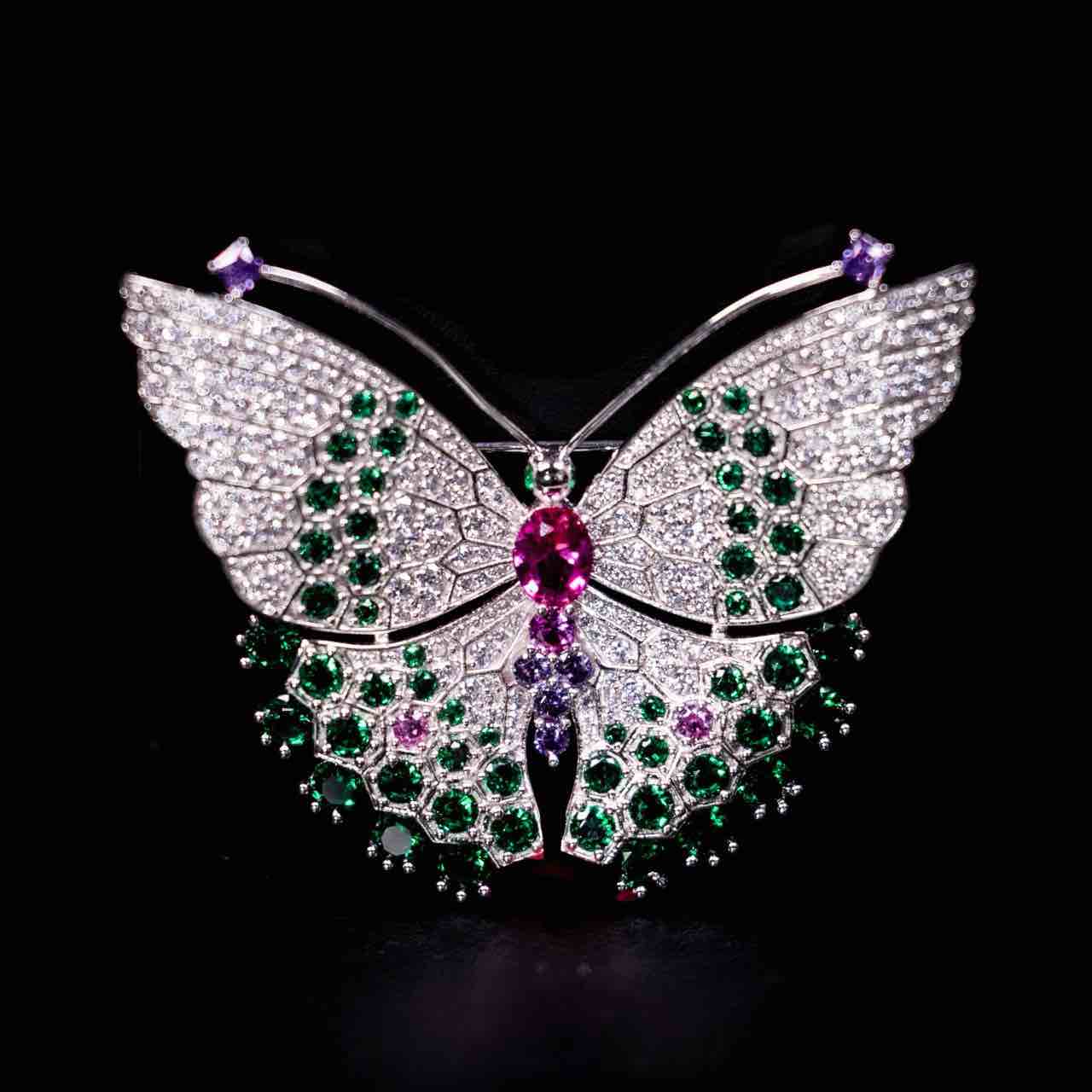 Omnia Nafisa Multi Color Butterfly Silver brooch in 925 Silver High Quality Simulated Diamonds Stones - Image 2