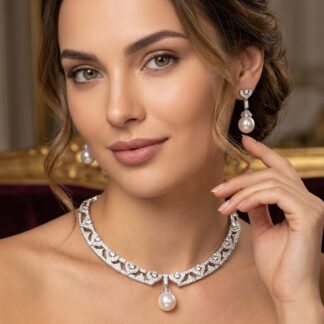 Omina Nouriya White Real Fresh Pear Necklace & Earrings in 925 Silver with High Quality Simulated Diamond Stones