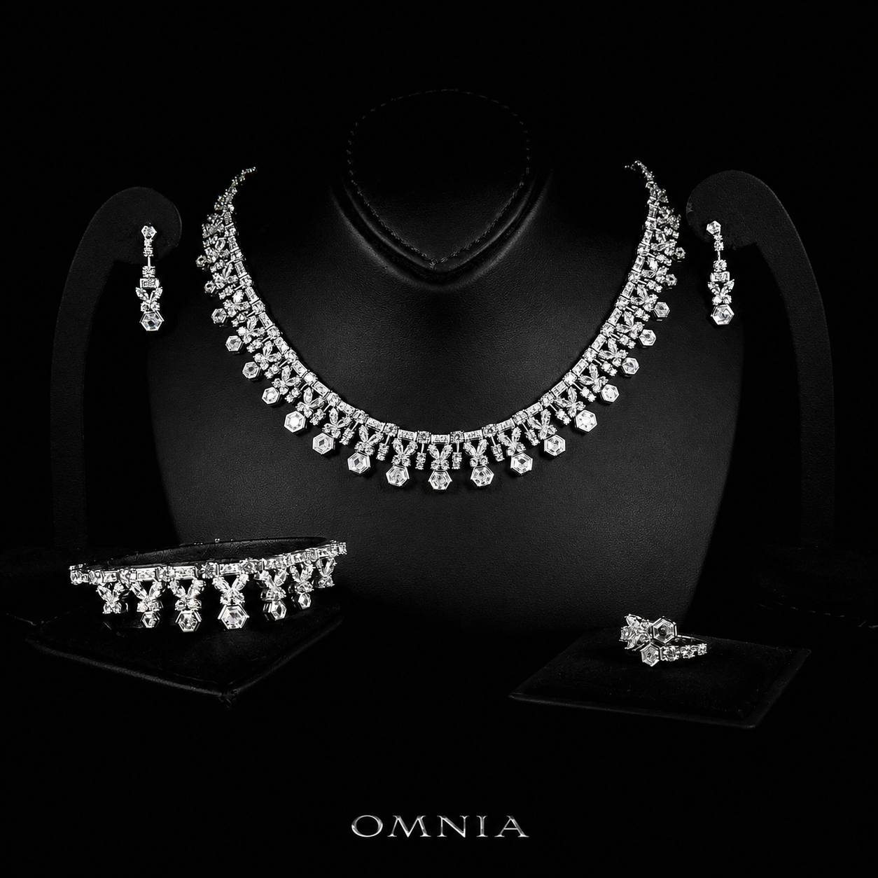 Omnia Nudhar White Bridal Full Set in 925 Silver High Quality Simulated Diamonds