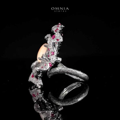 Omina Najiba Pink Coral Flower Ring in 925 Silver with High Quality Simulated Diamonds - Image 2