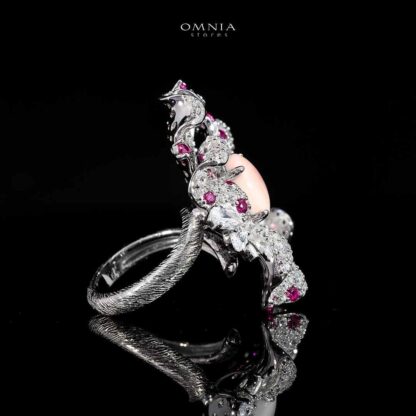 Omina Najiba Pink Coral Flower Ring in 925 Silver with High Quality Simulated Diamonds - Image 3