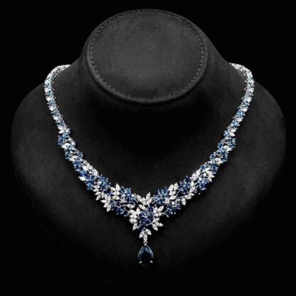 Omnia Nourah Blue Bridal Full Set in High Quality Zircon Stone in Rhodium Plated - Image 2