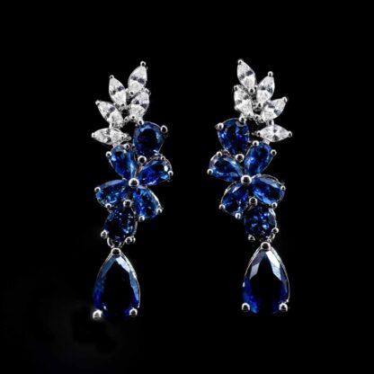 Omnia Nourah Blue Bridal Full Set in High Quality Zircon Stone in Rhodium Plated - Image 3