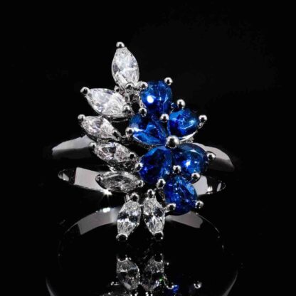 Omnia Nourah Blue Bridal Full Set in High Quality Zircon Stone in Rhodium Plated - Image 5