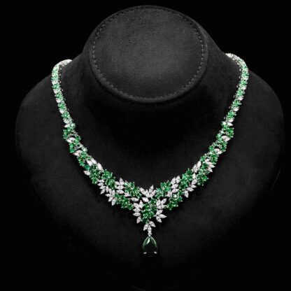 Omnia Nourah Green Bridal Full Set in High Quality Zircon Stone in Rhodium Plated - Image 2